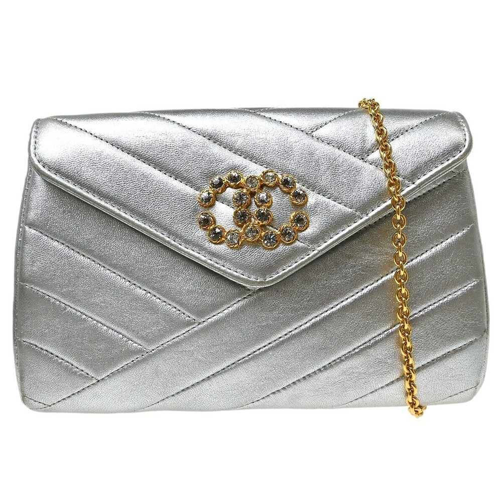 Chanel Vintage Crystal CC Flap Chevron Leather Small